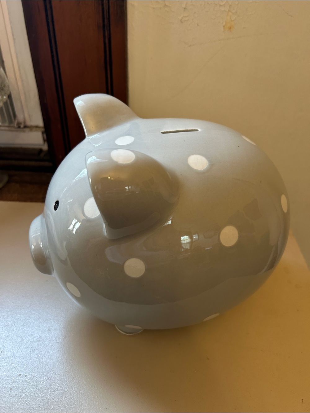 Lila & Jack Gray white  Polka Dot Ceramic Piggy Bank EUC